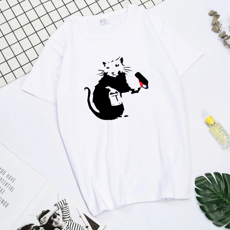 Mens banski T Shirts Banksy Rat Inspired Painting Artist T-Shirt Male Funny Tee Shirt Print Tshirt