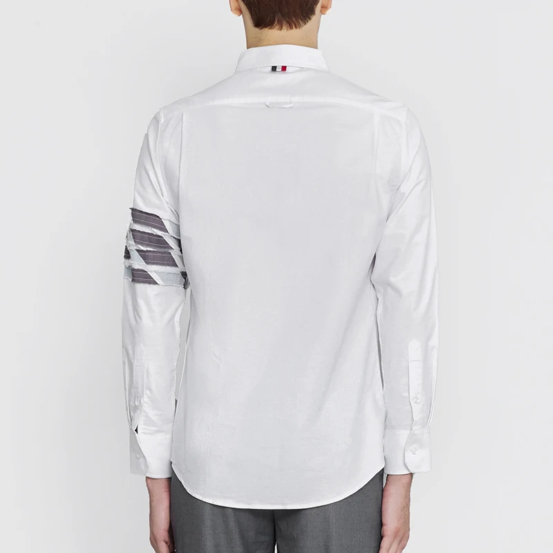 TB THOM Men's Shirt White Top Fashion Camouflage 4-Bar White Stripe Casual Oxford Cotton Long Sleeve High Quality Women's Shirts