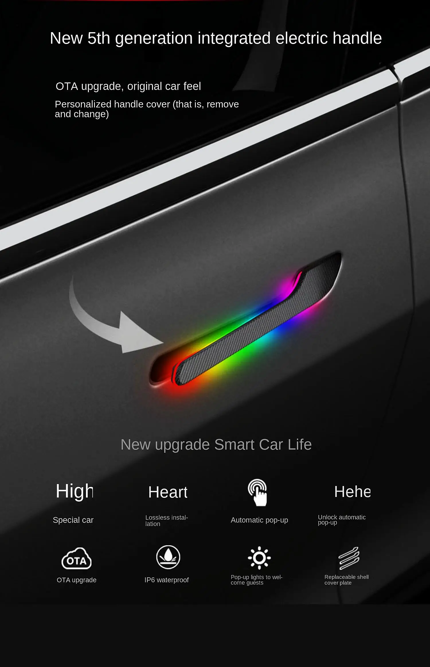 

Upgraded Smart Integrated Electric Door Handles with Colorful LED Lights for Tesla Model 3 Y 2021-2023 Automatically Open Handle