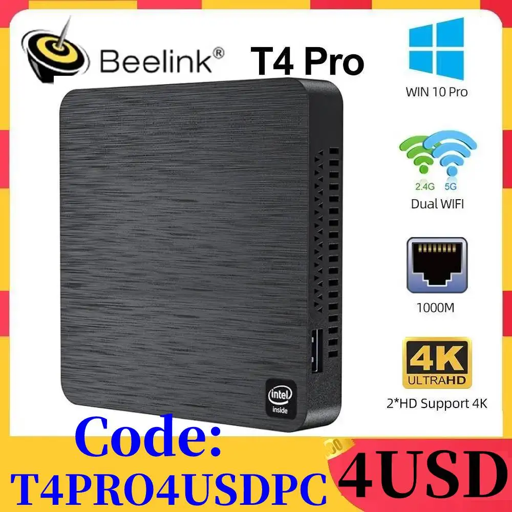 Windows 10 Beelink T4 Pro 4k 4gb 64gb Bt4.0 1000m Ac Wifi 2*