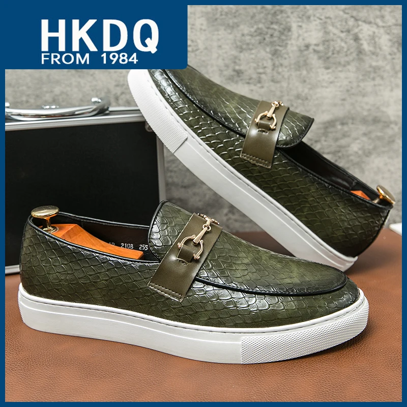 

HKDQ England Style Green Men's Loafers Slip-on Business Casual Leather Shoes Man Fashion Comfortable Non-slip Moccasins For Men