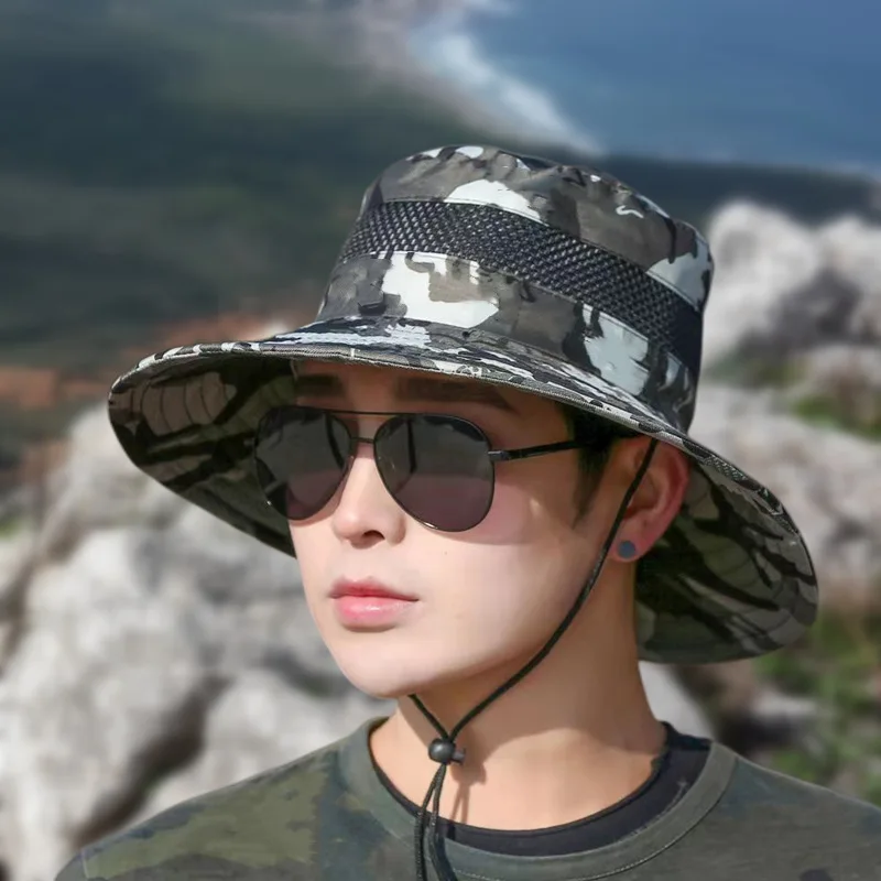 

Fisherman hat Men's summer camouflage basin hat Net hat Fishing hat Outdoor mountaineering sun hat Sun hat