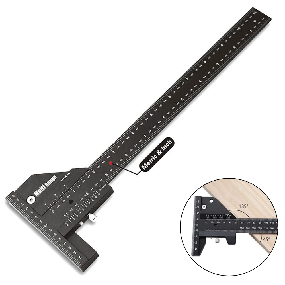 

Multi-function Marking Ruler FoAluminum Alloy T-square Depth Scribing Gauger Woodworking Sliding Gauge Measuring Tools