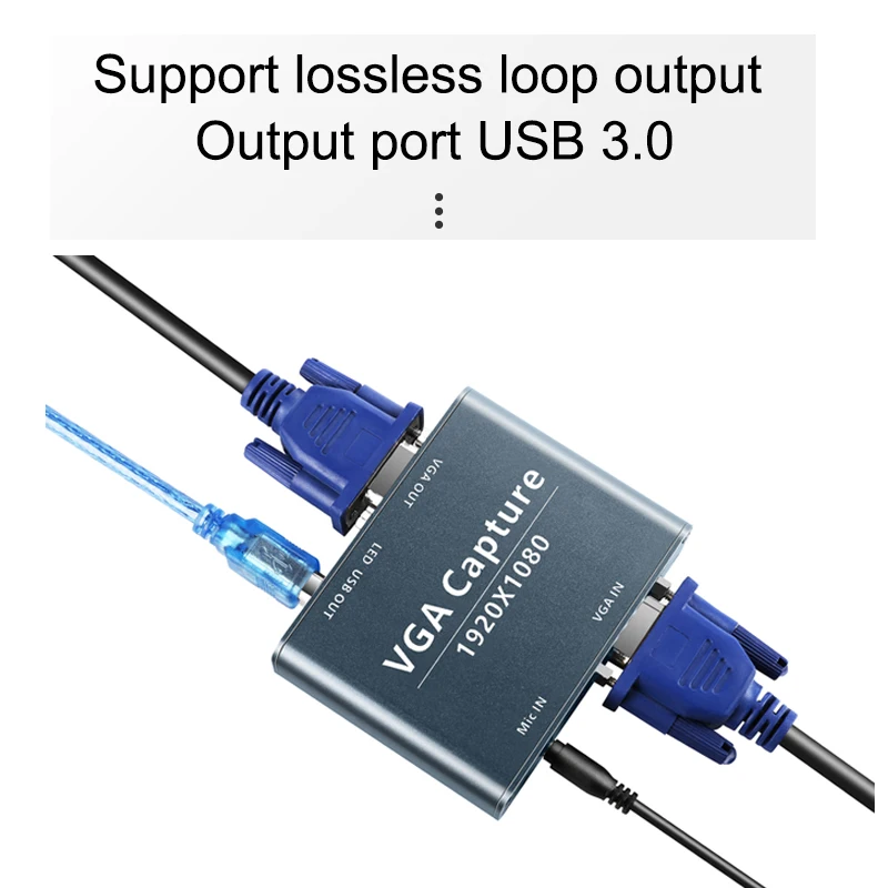 

Цифровой преобразователь VGA в USB, Карта видеозахвата 3,0, USB 2,0, совместимый с VGA видеорегистратор 1080P