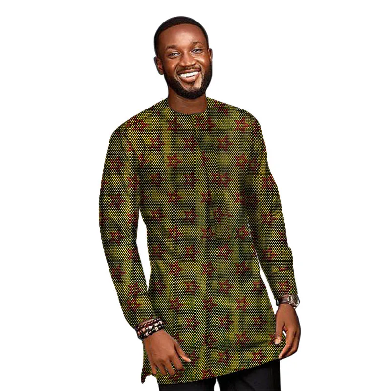 Африканские модные мужские рубашки с принтом Анкары Дашики длинным рукавом
