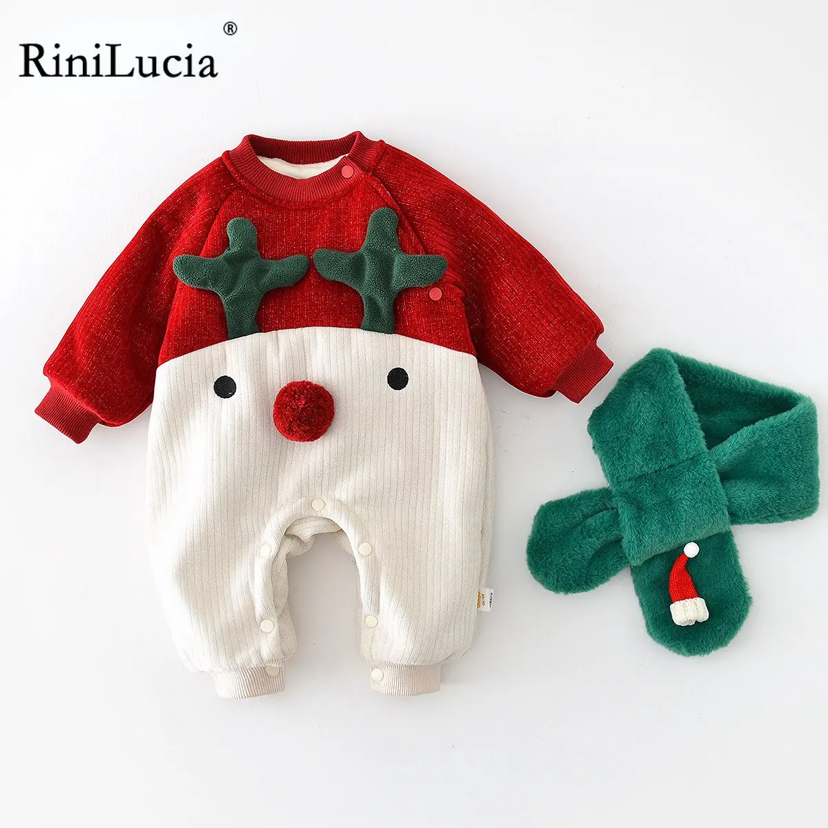 

RiniLucia Christmas Clothes Baby Boys Rompers Thick Infant Jumpsuits Toddler Girls New Year's Costume Children Warm Clothes