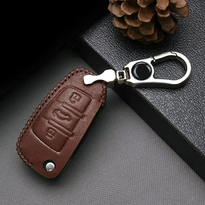 Leather Car Key Case Cover For Audi A1 A3 A5 A4 B7 B8 B9 A6 C6 Q5 Q7 Q3 A8 D3 TT MK1 MK2 S3 Metal Key Ring Holder Accessories