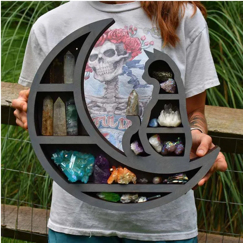 

Стеллаж с изображением кошки на Луне, стеллаж из хрусталя, стеллаж из дерева с изображением черного кота для гостиной, столовой, спальни