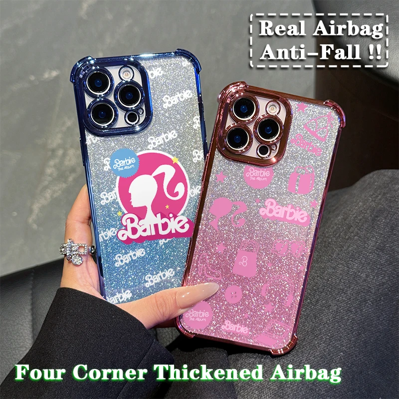 Ins Pink B-Barbies Plating Case For Xiaomi 14 14Pro 13 13Pro Poco F4 F5 X5 X3 Pro 4G 5G Anti Fall Airbag Back Cover