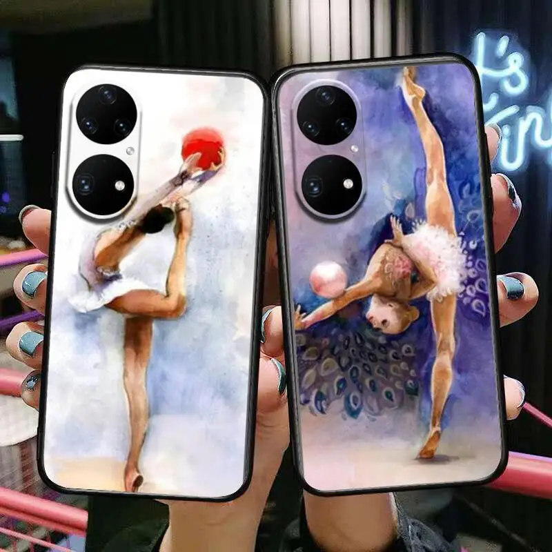 

Love Gymnastics Oil Painting Phone Case For Huawei p50 P40 p30 P20 10 9 8 Lite E Pro Plus Black Etui Coque Painting Hoesjes comi