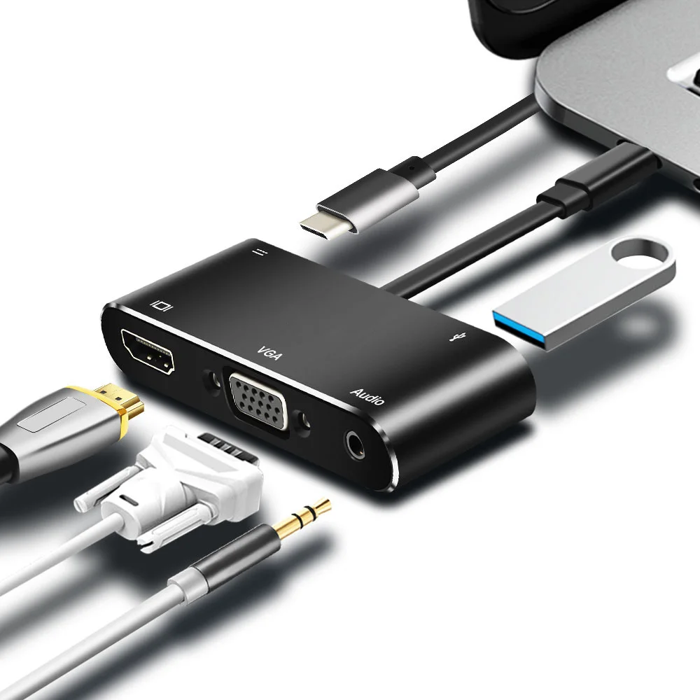 USB C HDMI-совместимая док-станция типа к VGA Thunderbolt 3 для MacBook Samsung S9/S8 Huawei Mate 20 P20 Pro |