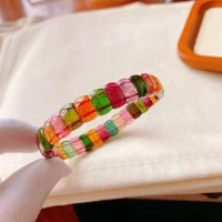genuine natural colorful tourmaline bracelet bangle clear rectangle beads 8 3mm brazil rare tourmaline women men aaaaaaa