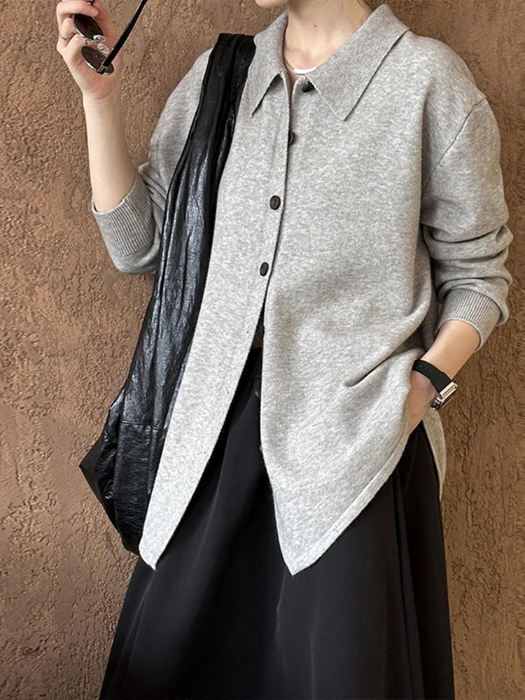 [LANMREM] Вязаный свитер в стиле минимализм женский однобортный офисный с лацканами