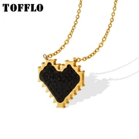 tofflo stainless steel jewelry peach zircon heart shaped pendant necklace womens sweet cavicle chain bsp640