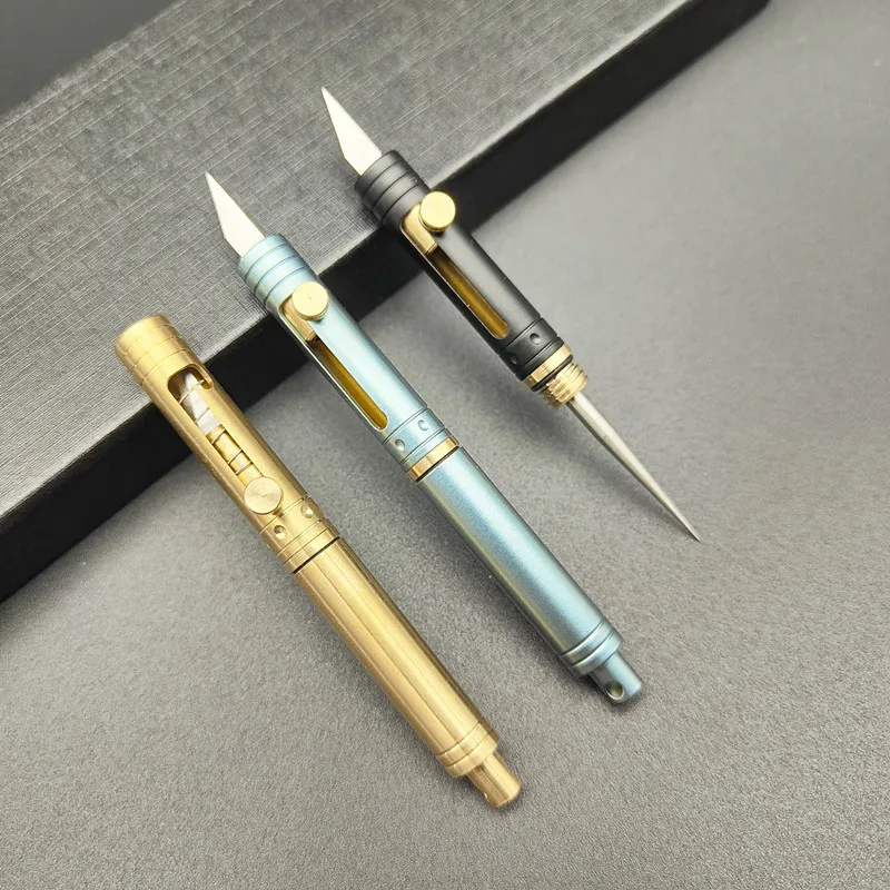 

2 In1 Push Spring Retractable Toothpick Knife Portable Brass Toothpick Integrated Key Pendant Fruit Fork Outdoor Camping Tool