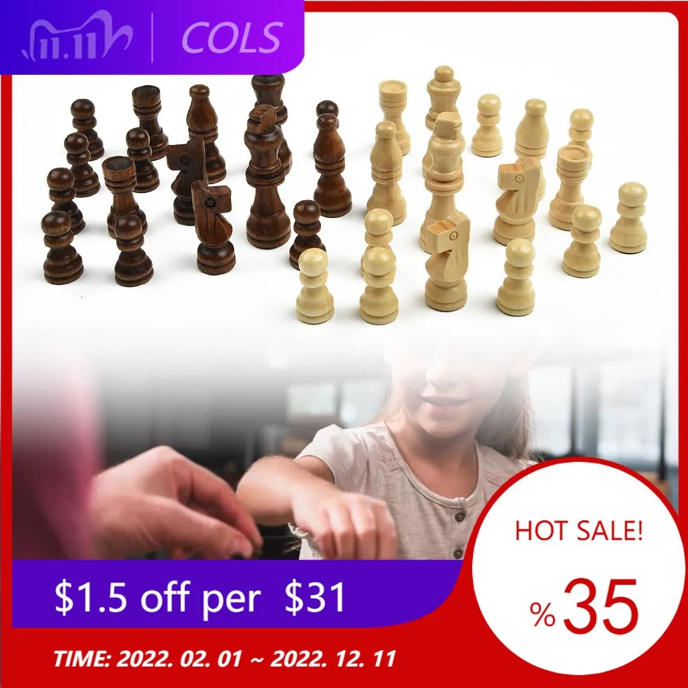 

32pcs Wooden Carved Chess Pieces Hand Crafted Set 65mmKing Size Toys Children Birthdays Christmas Kids Gift Chess Games