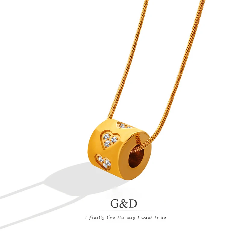

G&D Luxury Heart Zircon Zero Round Pendant Rope Chain Necklace Stainless Steel Non Tarnish Jewelry for Women Wedding Party Gift