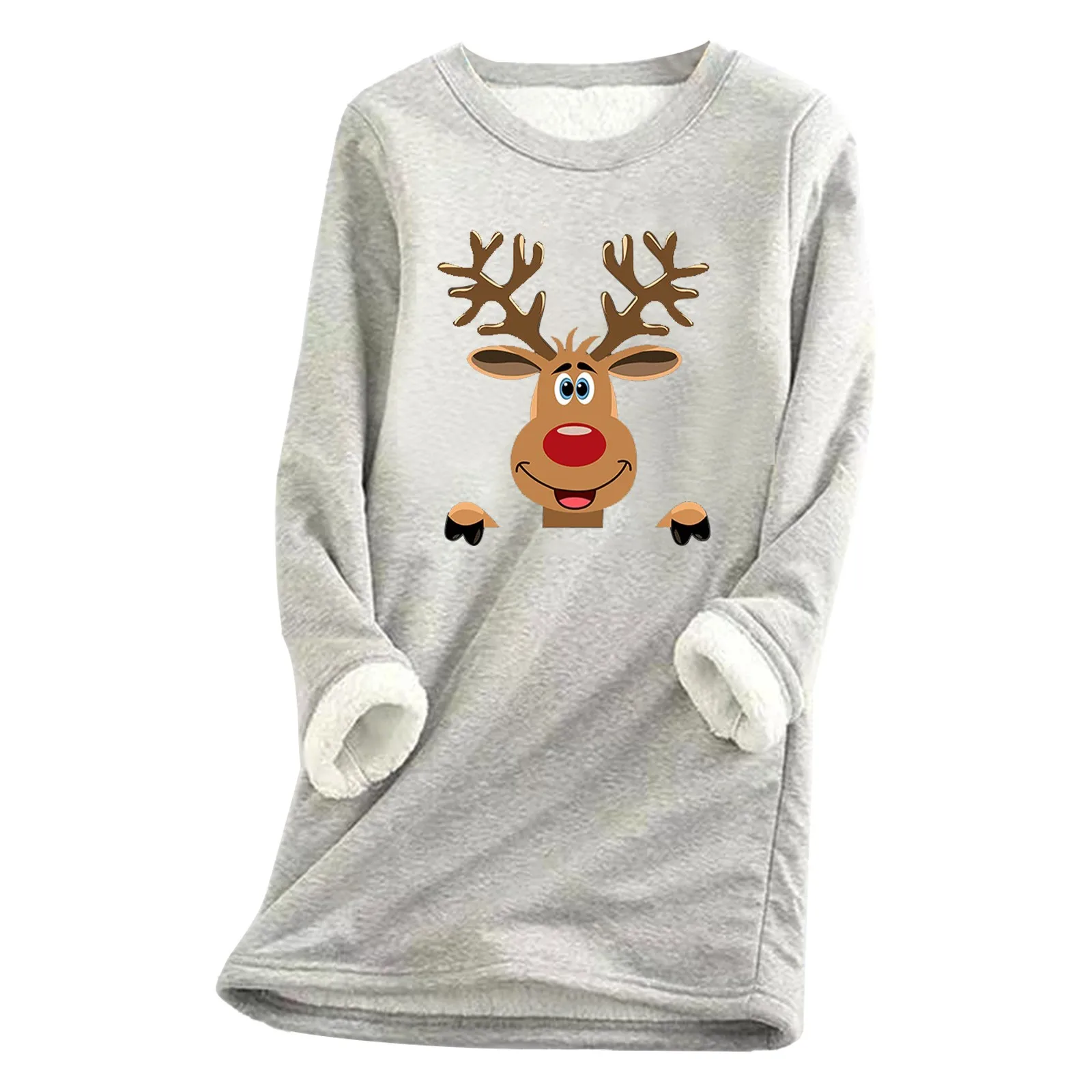 

Autumn And Winter New Fleece Warm Bottoming Shirt Christmas Printed Female Sweatshirt Fit Bottoming Christmas Shirt