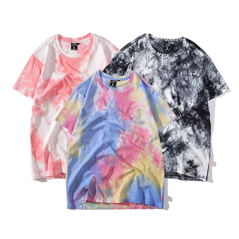 

2022 Summer Men's T-Shirt 100% Cotton Tie Dye Fashion Short Sleeves Tshirt for Men Streetwear Hip-Hop Male Tops 12 Colors 2XL