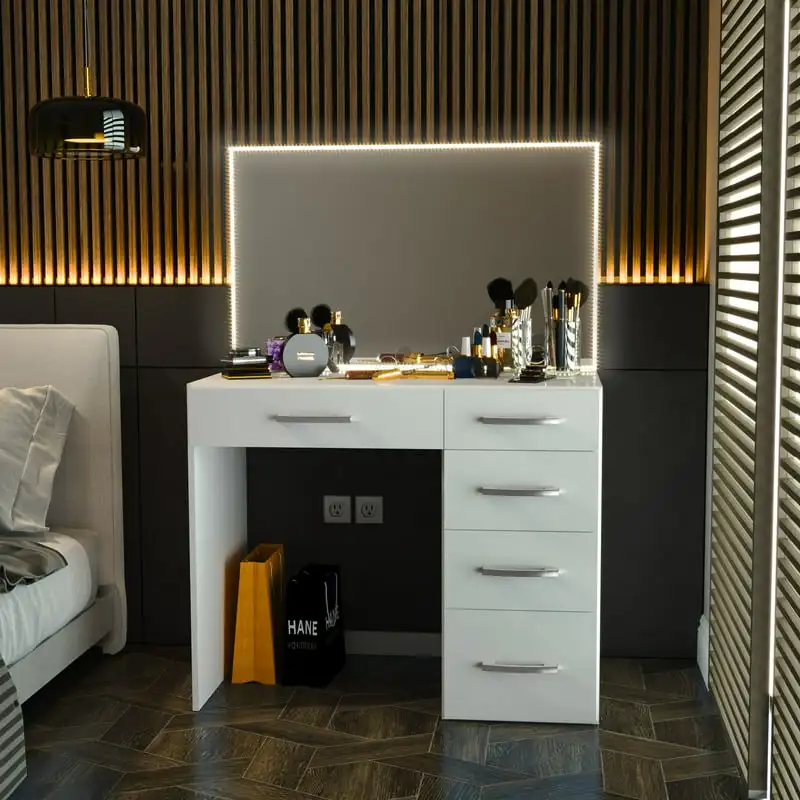 

Zoey White Painted Vanity Table, Lights, for Bedroom