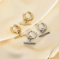 2022 new stainless steel t bar hanging hoop earring waterproof jewelry gold color chunky hoop earrings for women