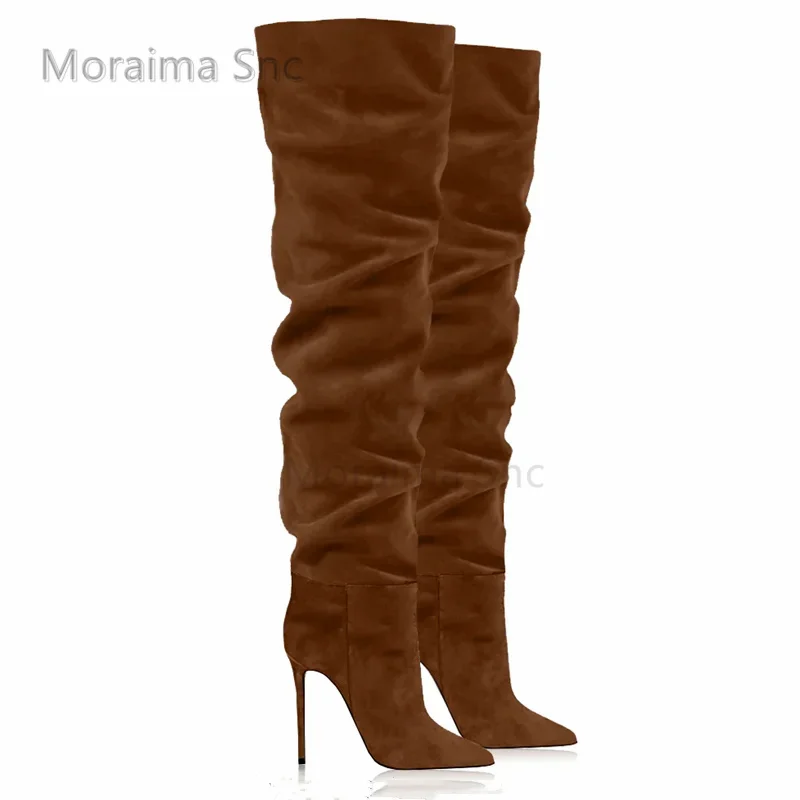 Замшевые сапоги выше колена на шпильке для женщин размер 35 - 43 цвет