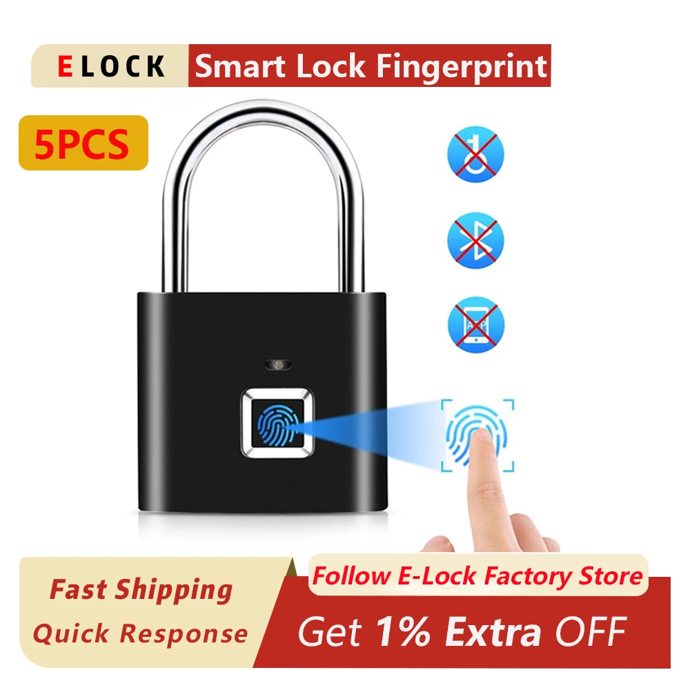 

Fingerprint Lock Waterproof 5PCS Keyless USB Charging Smart Padlock 0.2sec Unlock Portable Anti-theft Padlock for Door Lock