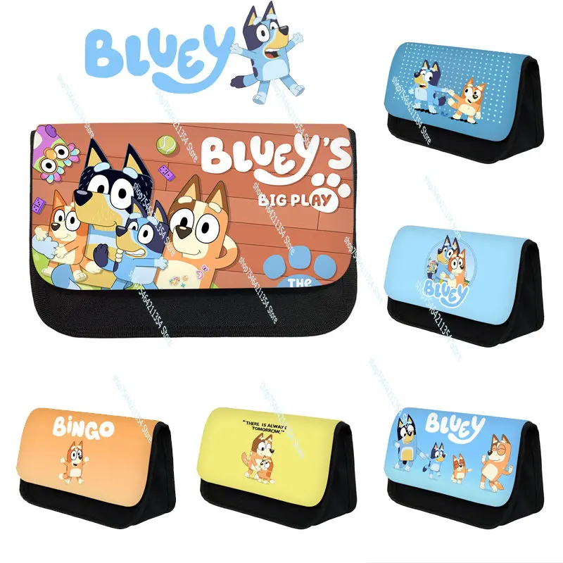 

Blueys Bingo Family Anime Pencil Bag Figure Blue Dog Stationery Box Flap Three-dimensional Triangle School Supplies Kids Gifts
