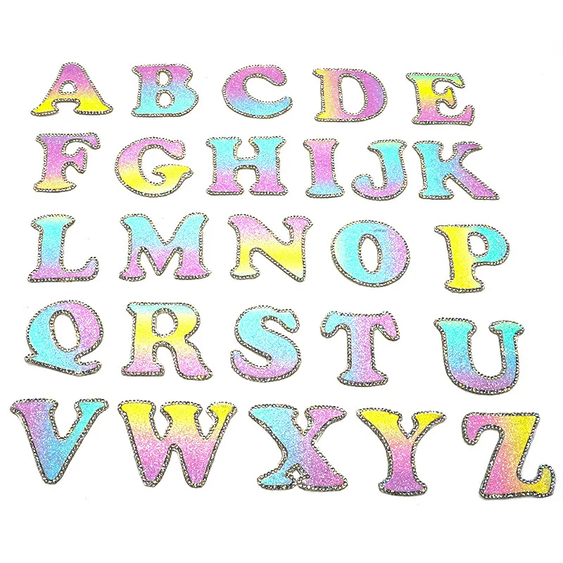 

A-Z 26pc/set Letter Patches 5.0cm Rhineston Glitter Clothing Patches IRON-ON Clothes STICK-ON Pounch Sticker