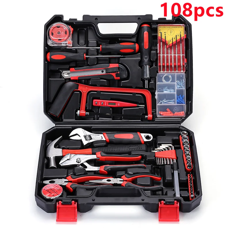 108pcs Quality Professional Repair Hand Tool Kit Household Multifunctional Hardware Combination Tools Set In Box Package