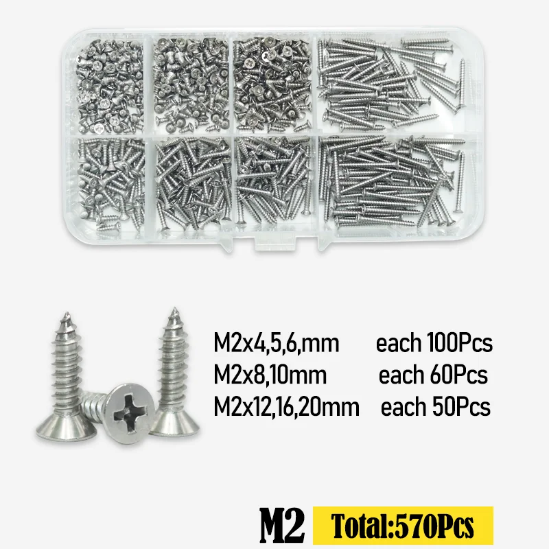 

до 950p M2 M3 M4 Набор саморезов потайной головки A2 304 из нержавеющей стали с крестообразным шлицем и плоской головкой