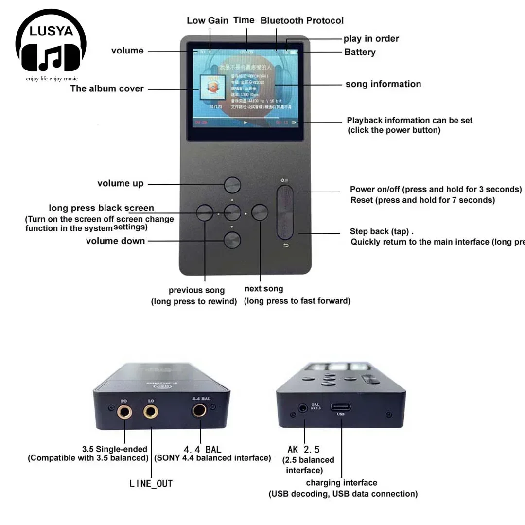 F. Аудио FA5 MP3Player декодирование USB HIFI DSD Bluetooth ES9039PRO чип DAC 3 5 мм 2 4 выход PCM768KHz/32bit &