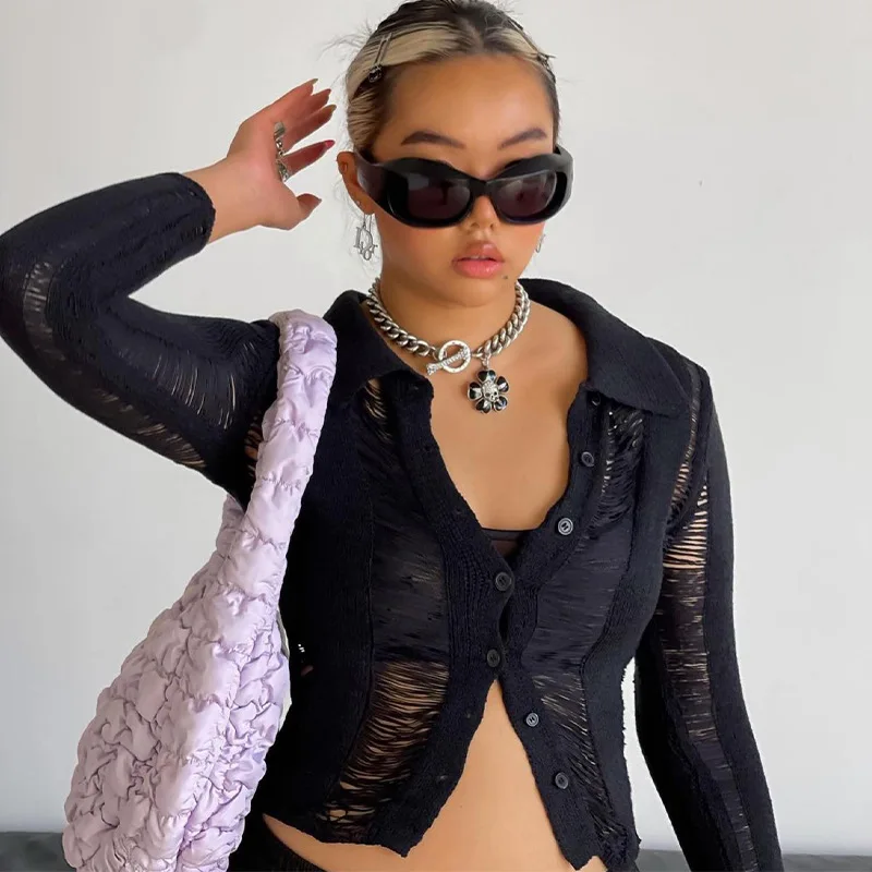 

Женский кардиган на пуговицах, весенне-летняя пикантная блузка с открытыми плечами и кисточками, свитер с коротким рукавом, модель 2022, 20819