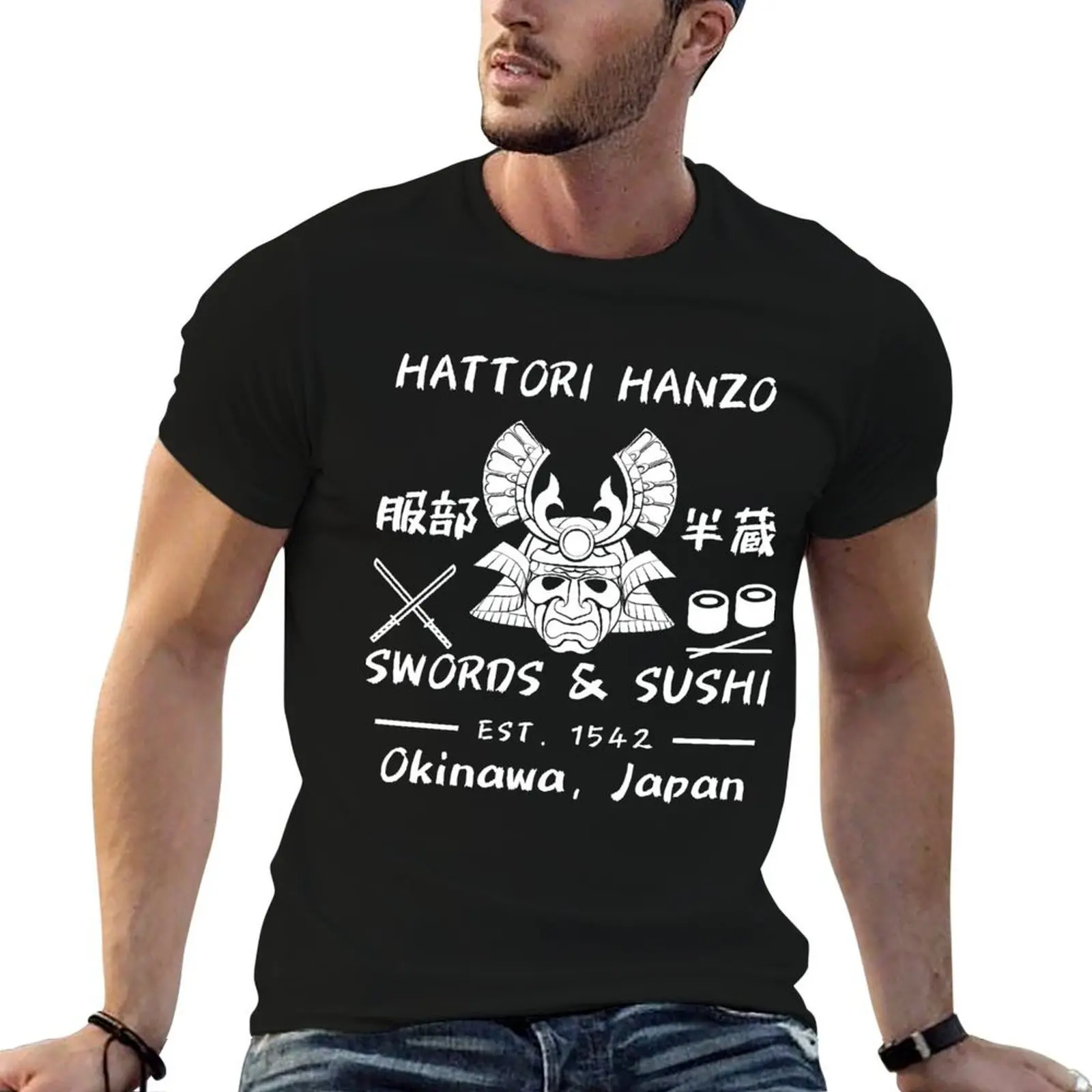 Фото Мечи Япония мужские Hattori t Hanzo Okinawa, рубашки мужские хлопковые футболки Sushi с принтами 1542 Эст. и рубашка Футболка №1