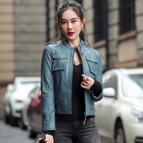 

Sheepskin Spring Autumn 100% Natural Coat Female Streetwear Real Women's Leather Jacket Genuine Leather Jacket Women 1984