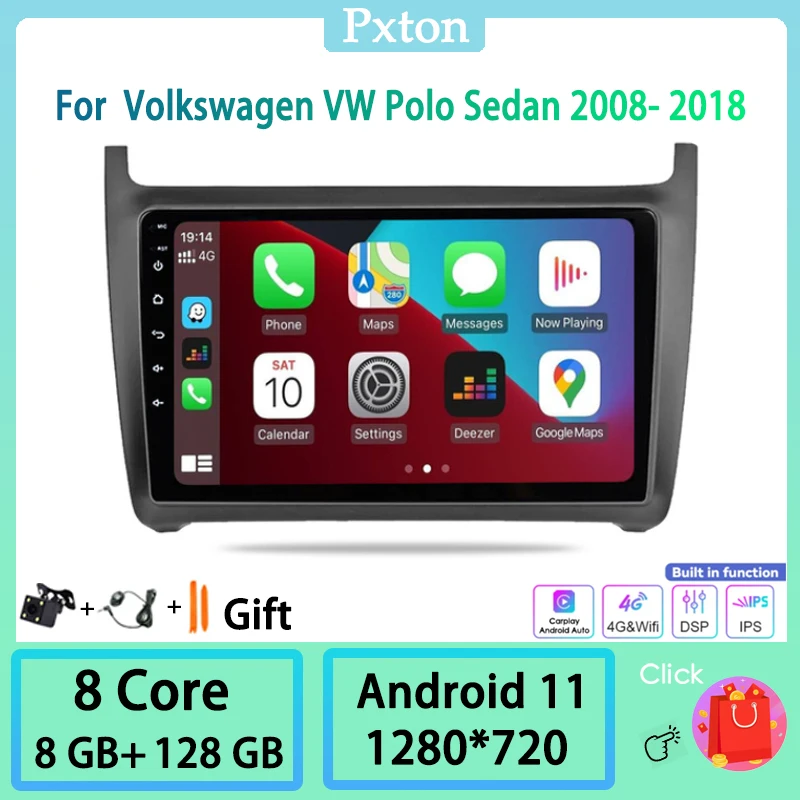

Pxton Android 11.0 Car Radio Stereo Multimedia Player For Volkswagen VW Polo Sedan 2008- 2018 Carplay Auto 4G WIFI GPS 8G+128G
