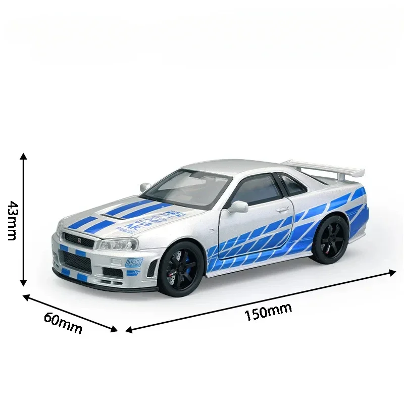 1:32 Nissan Skyline GTR-R34 Модель спортивного автомобиля из сплава Литье под давлением