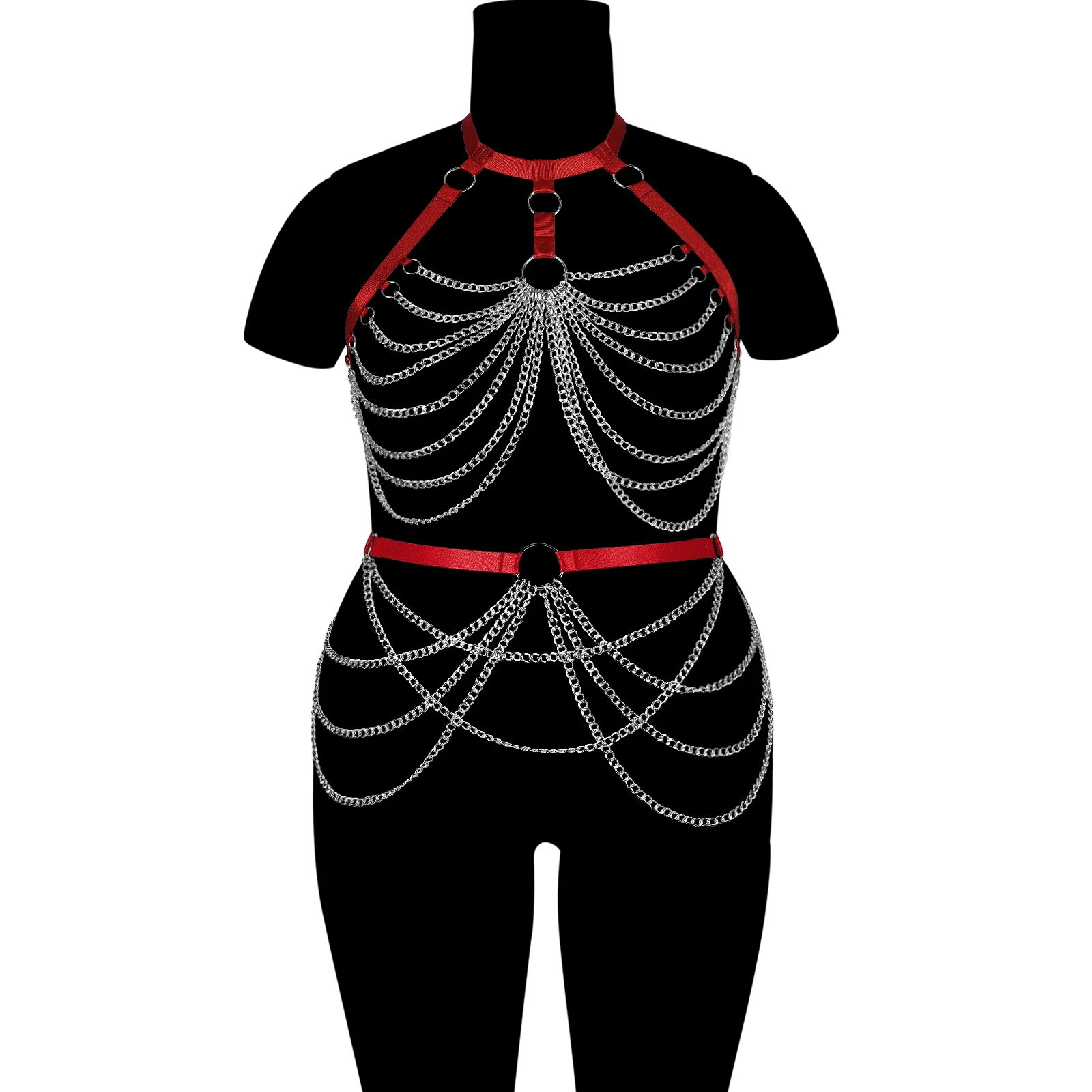 

Plus Size Bondage Lingerie Bra Set Punk Sexy Chain Crop Top Harness Set Body Cage Bra Rave Body Harness Belt Pole Dance Wear