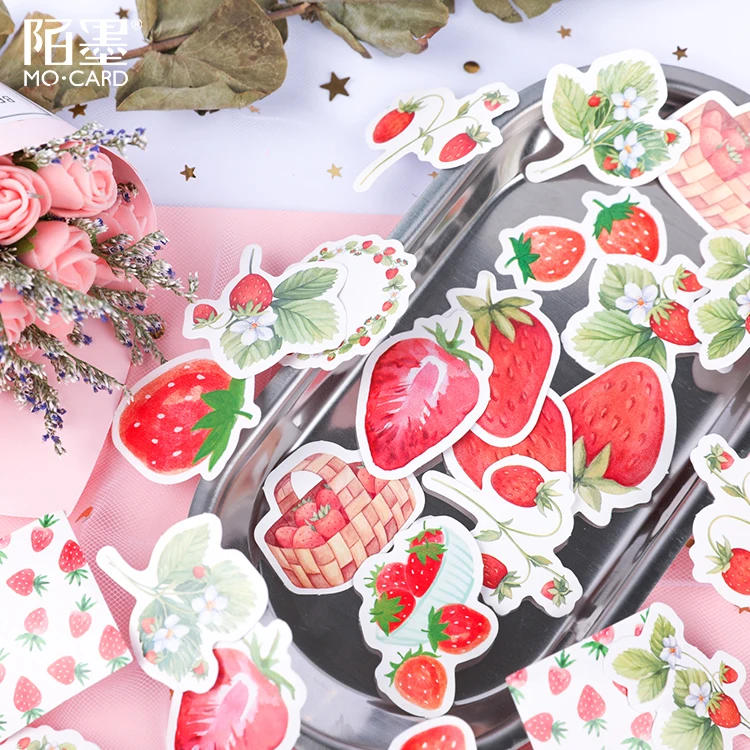 

40Pack Wholesale Boxed Stickers Strawberry Decoration Pink INS Cute Label Diary Stationery Album Stickers Toy Kids Gift 4CM