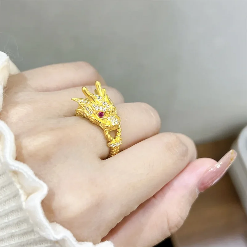 Шикарное Золотое кольцо с посеребренным покрытием S925 Китай золотой дракон