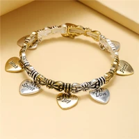 retro style heart charm with peace joy love spirit engraved fashon bracelet for women
