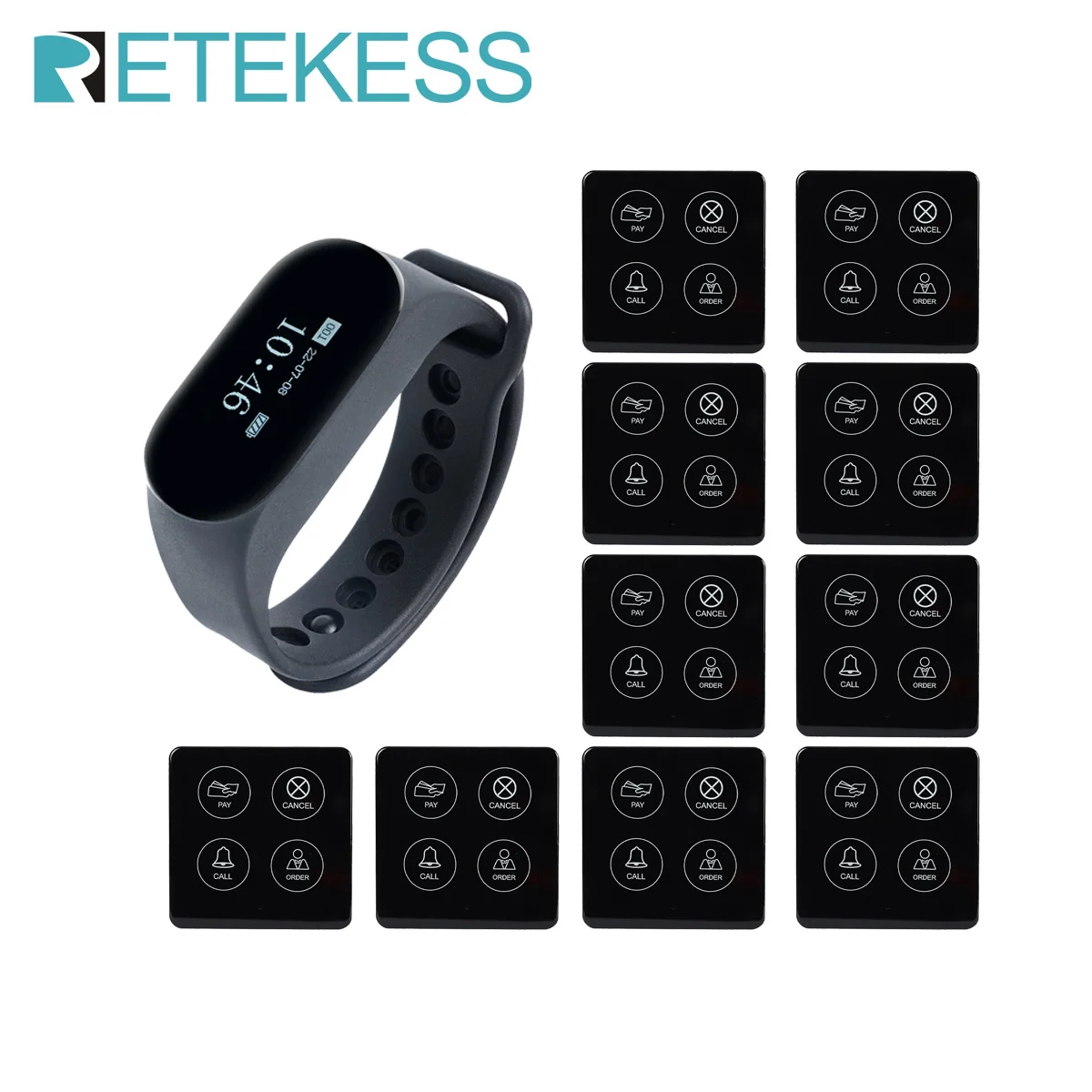 RETEKESS Restaurant Wireless Waiter Calling System TD112 Waterproof Watch Receiver 10 TD033 Buttons for Hookah Customer Service