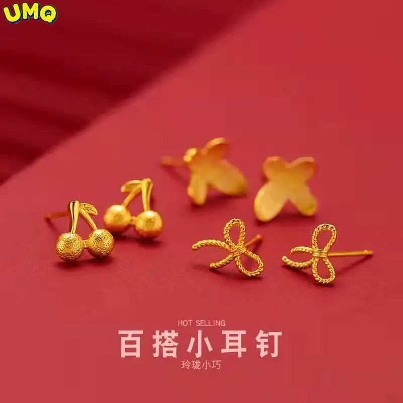 

Новинка 2022, женские серьги с бантом, вьетнамские золотые серьги из чистого золота с имитацией золота, не выцветающие серьги