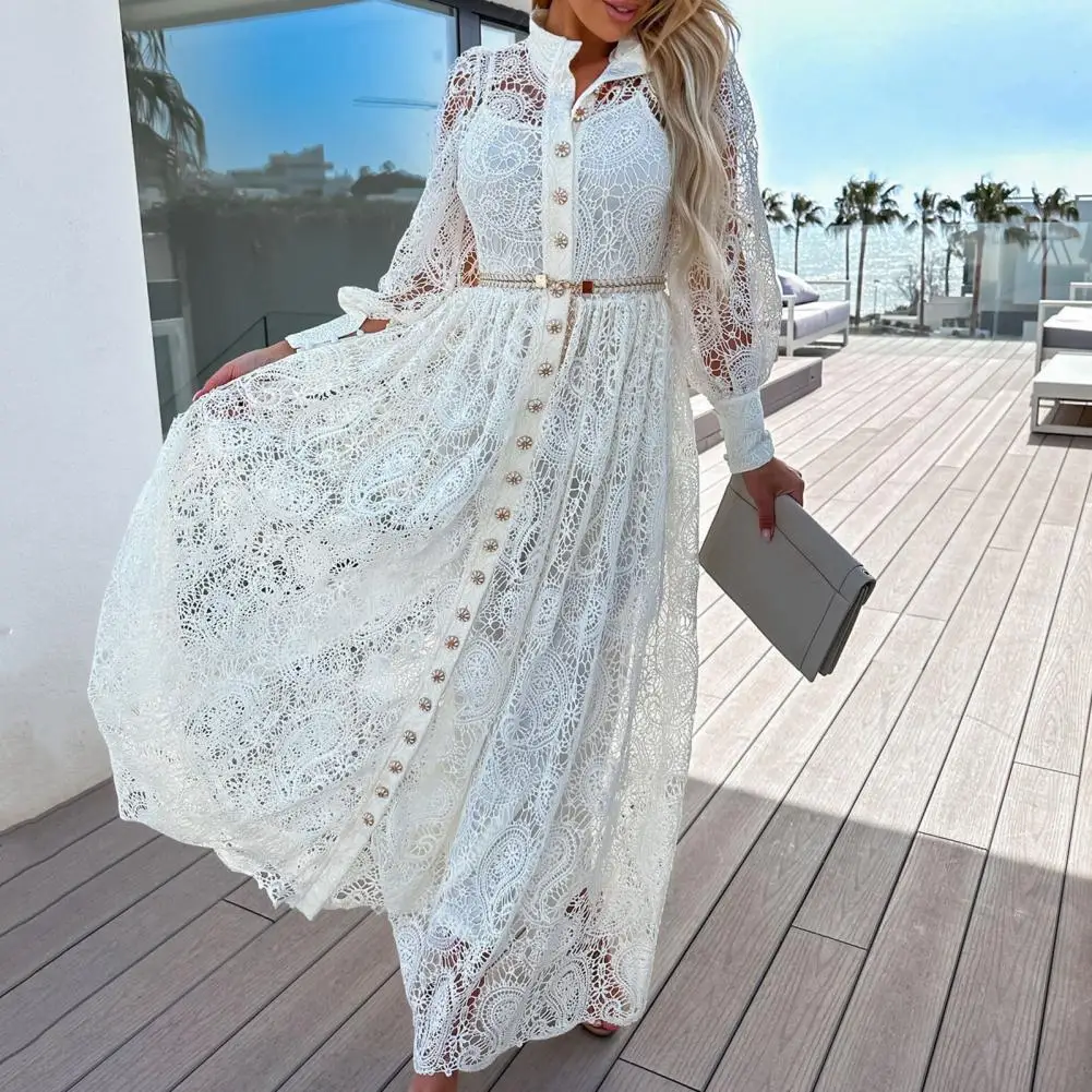 

2023 Summer Casual Women Holiday Mini Dress Patchwork Long Sleeve Femme Loose Solid Dress Chic Lace Hollow Out White Club Dress