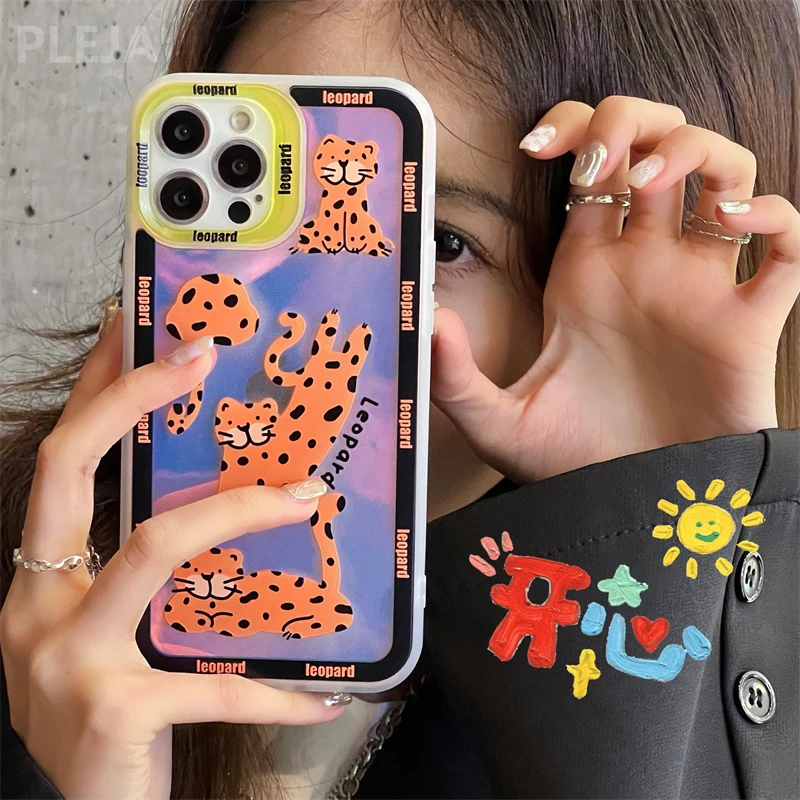 

Модный чехол для телефона Blu-Ray Laser Tiger для iPhone 11 12 13 Pro Max X XR XS Max 7 8 plus, милый мультяшный мягкий чехол, противоударный чехол