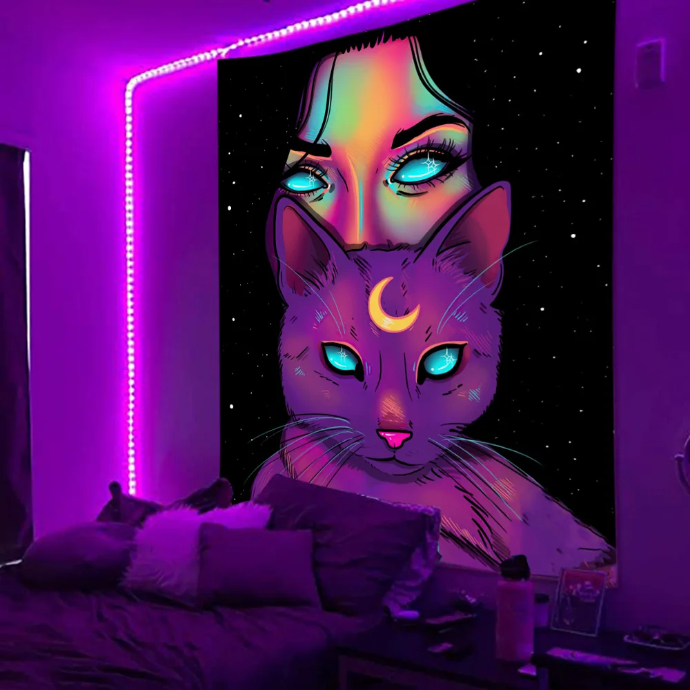 

LVJIA УФ-реактивный гобелен "Черный светильник рок дым"