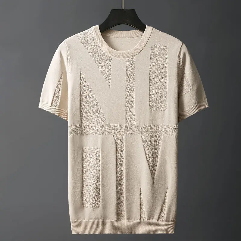 

2022 Summer Fashion Men O Neck Short Sleeve T Shirt Slim Fit Sports T-shirt Male Solid Fashion Tees Tops Knitted Clothing Q58