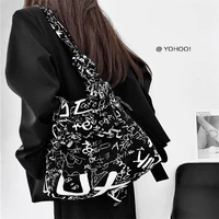 large capacity graffiti tote bag fashion canvas handbag woman female fashion zipper shoulder bag shopping underarm totes