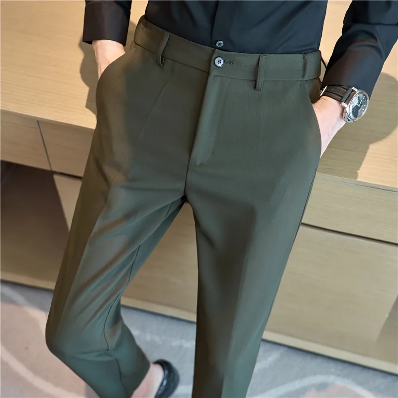 Autumn Winter High Quality Business Suit Pants Draping Formal Social Slim Fit Men Trousers Casual Wedding Banquet Dress Trousers
