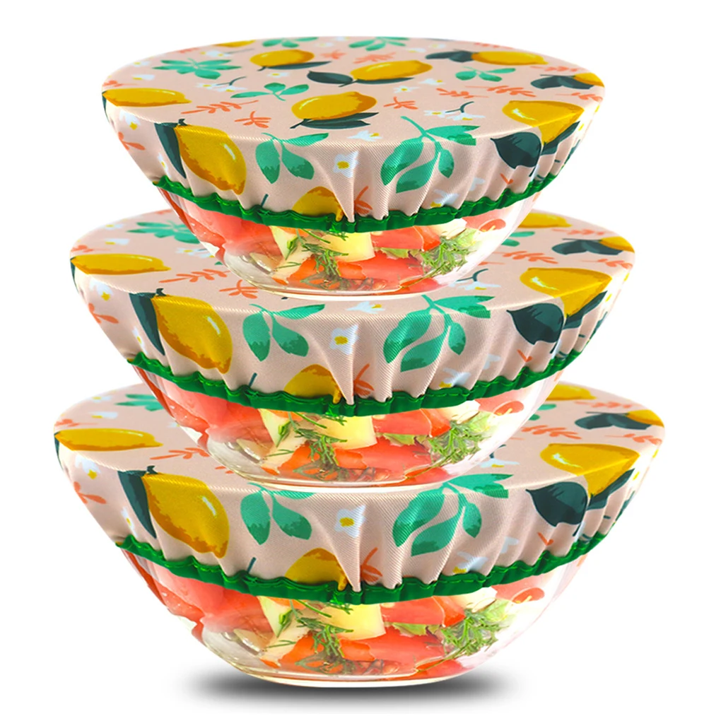 

Pack of 3 Bowl Covers Cotton Food Storage Dust Cover Elastic Hiking Picnic Barbecue Kitchen Reusable Washable Lid